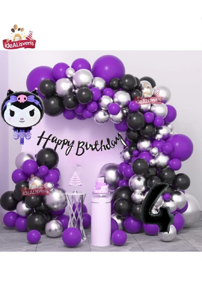 Laviyosa Yaş Folyolu Kuromi Temalı Balon Seti Kuromi Doğum Günü Parti Seti Süsü - 4