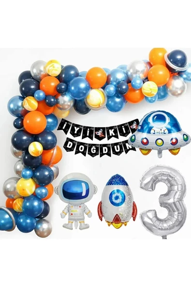 Bkmc Yaş Rakamlı Uzay Temalı Doğum Günü Seti