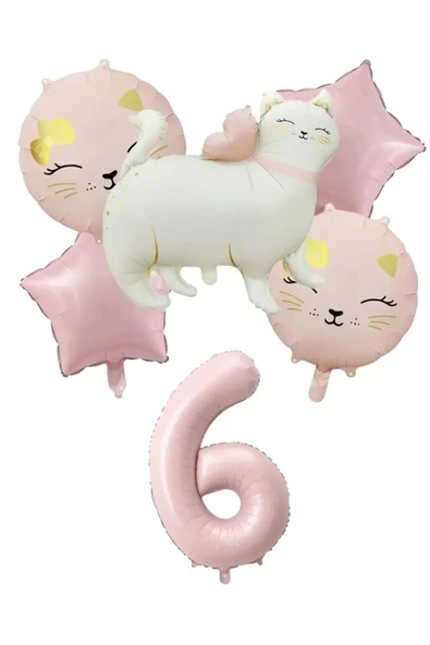 Laviyosa RETRO SEVİMLİ KEDİ FOLYO BALONLU YAŞ BALONLU DOĞUM GÜNÜ PARTİ SETİ SÜSÜ - Resim 3