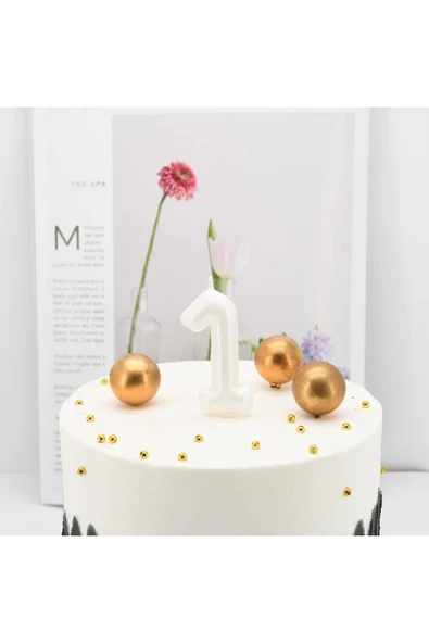 Laviyosa 1 YAŞ PARLAK İNCİ BEYAZI ŞIK MUM 12 CM - 5