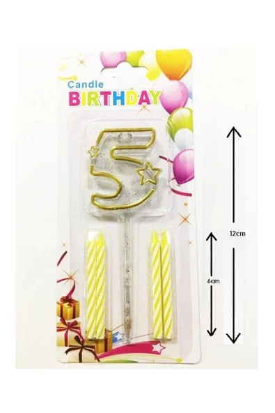 Bkmc MİKA ŞEFFAF 5 RAKAM GOLD MUM 12CM