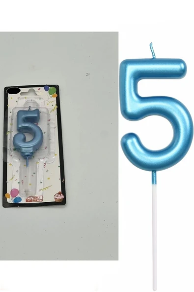 Bkmc 5 YAŞ PARLAK AÇIK MAVİ ŞIK MUM 12 CM