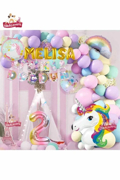 Bkmc 6 Gold Harfli Yaş Unicorn Temalı Iyi Ki Doğdun Makaron Balon Doğum Günü Parti Kutlama Seti Süsü