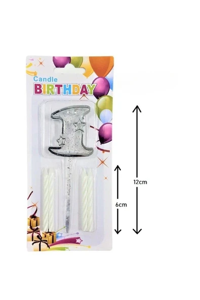 Bkmc MİKA ŞEFFAF 1 RAKAM GÜMÜŞ MUM 12CM