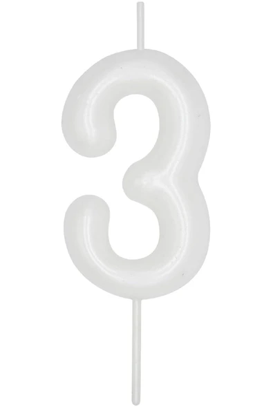 BKMC PARTY 3 YAŞ PARLAK İNCİ BEYAZI ŞIK MUM 12 CM