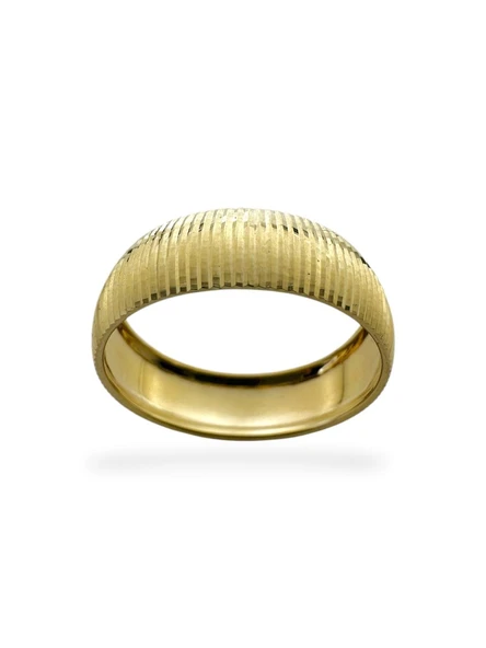 Parlak Merdiven Model Düz Taşsız Bombeli Altın Alyans Yüzük ürün görseli