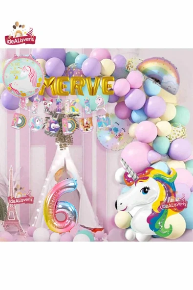 Bkmc 5 Gold Harfli Yaş Unicorn Temalı Iyi Ki Doğdun Makaron Balon Doğum Günü Parti Kutlama Seti Süsü