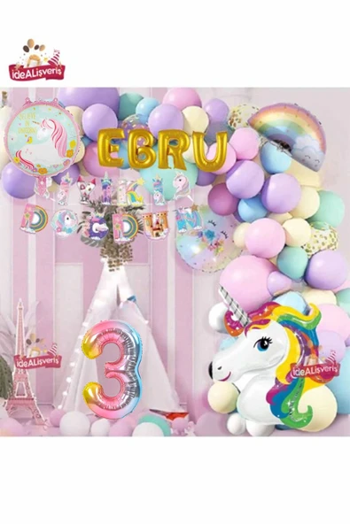 Bkmc 4 Gold Harfli Yaş Unicorn Temalı Iyi Ki Doğdun Makaron Balon Doğum Günü Parti Kutlama Seti Süsü