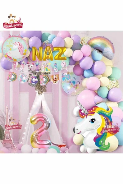 Bkmc 3 Gold Harfli Yaş Karakterli Unicorn Temalı Iyi Ki Doğdun Makaron Balon Doğum Günü Parti Kutlama Set