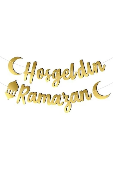 Bkmc Hoşgeldin Ramazan Yazılı Kaligrafi Banner Gold Renkli 200x30 cm Ramazan Bayramı Altın Renginde Süs