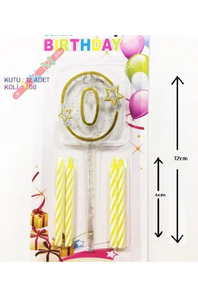 Bkmc MİKA ŞEFFAF 0 RAKAM GOLD MUM 12CM