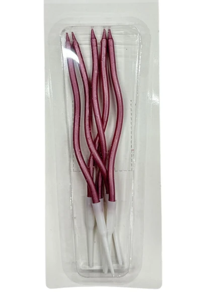 Bkmc 5 Lİ KIVRIMLI PEMBE MUM 15CM Pasta Mumu Spiral Kıvrık Mum - 2