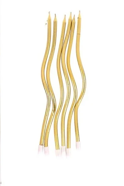Laviyosa 6 LI KIVRIMLI GOLD MUM 16CM Pasta Mumu Spiral Kıvrık Mum