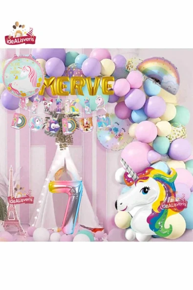 Bkmc 5 Gold Harfli Yaş Unicorn Temalı Iyi Ki Doğdun Makaron Balon Doğum Günü Parti Kutlama Seti Süsü