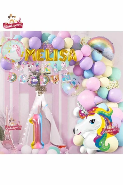 Bkmc 6 Gold Harfli Yaş Unicorn Temalı Iyi Ki Doğdun Makaron Balon Doğum Günü Parti Kutlama Seti Süsü