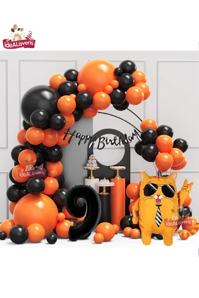 Laviyosa SİYAH YAŞ FOLYO GÖZLÜKLÜ SEVİMLİ KEDİ FOLYO BALONLU SİYAH HAPPY BIRTHDAY DOĞUM GÜNÜ PARTİ SETİ SÜSÜ - Resim 5