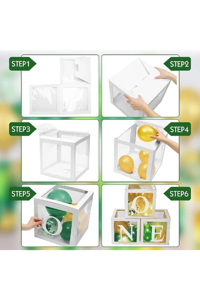 Bkmc Küçük Yaş Yeşil Gold Doğum Günü Konsepti One Kutulu Erkek ve Kızlar İçin Doğum Günü süsü Parti Seti - 7