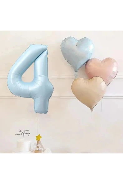 Bkmc Yaş Mavi Rakam Folyo Balon Retro Mavi Pembe Satin Kalp Folyo Balon Doğum Günü Balon Seti - Resim 2