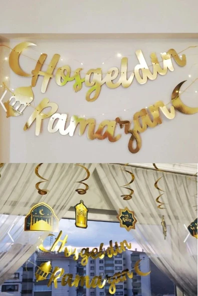 Bkmc Ledli Hoşgeldin Ramazan Gold Banner Yazı 5 Li Tavan Süs