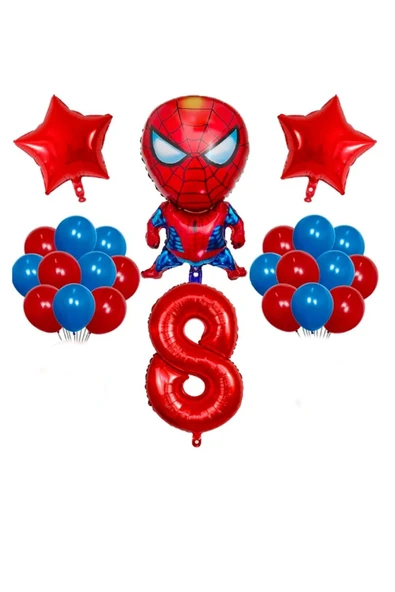 Bkmc Kırmızı Rakamlı Balon Seti Örümcek Adam Temalı Balon Doğum Günü Parti Seti Süsü