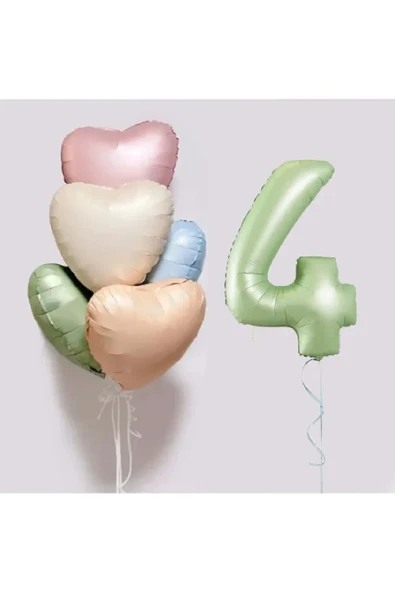 BKMC PARTY 5 Adet Retro Kalp Folyo Balon Buketi Seti  Su Yeşili Rakam Folyo Balon  Doğum Günü Balon Seti Süsü