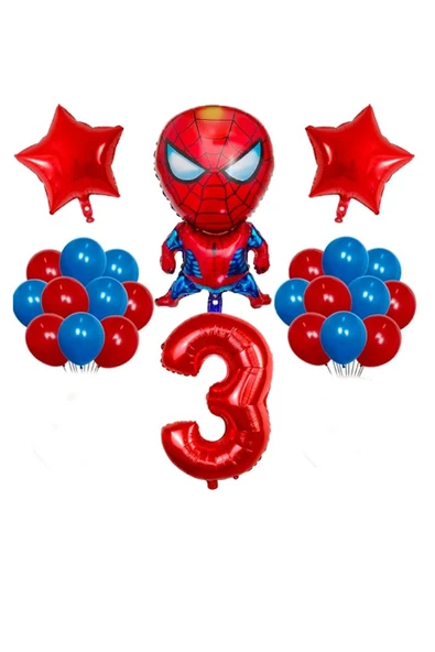 Bkmc Kırmızı Rakamlı Balon Seti Örümcek Adam Temalı Balon Doğum Günü Parti Seti Süsü ürün görseli