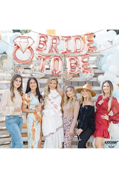 Bkmc Rosegold Bride To Be Partisi Süslemeleri Bekarlığa Veda Partisi Süslemeleri Yüzük Folyo Kuşaklı - Resim 2