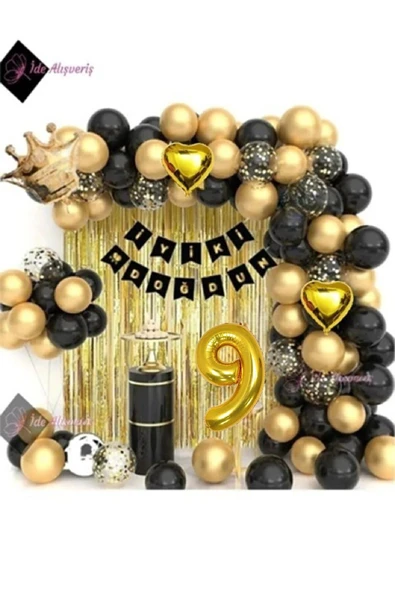 BKMC PARTY Kalpli Kral Taçlı  Yaş Balonlu Zinciri Iyi Ki Doğdun Doğum Günü Parti Seti Süsü