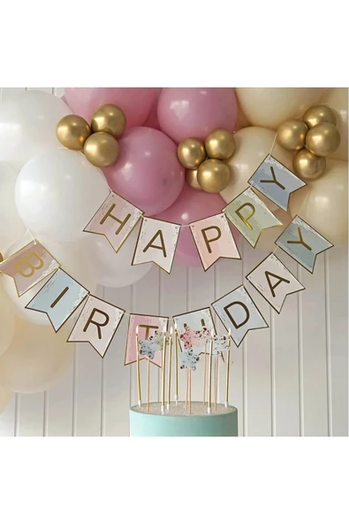 Laviyosa YAŞ KREM KONSEPTLİ BALON DOĞUM GÜNÜ PARTİ KUTLAMA SETİ SÜSÜ - Resim 2