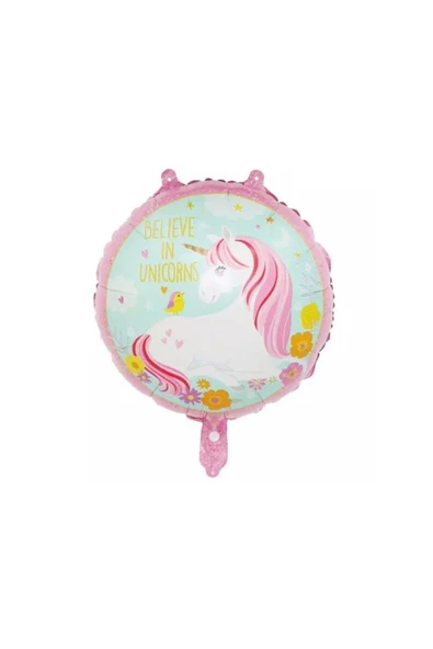 Bkmc 18'' Yuvarlak Pembe Unicorn Folyo Balon