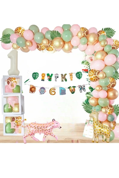 Laviyosa Lüks Safari Partisi Malzemeleri Temalı Folyo Lüks Zincir Balon Seti Doğum Günü Parti Seti Süsü - Resim 3