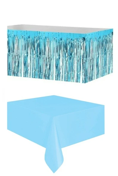 Bkmc Mavi Metalize Masa Eteği ve Plastik Mavi Masa Örtüsü