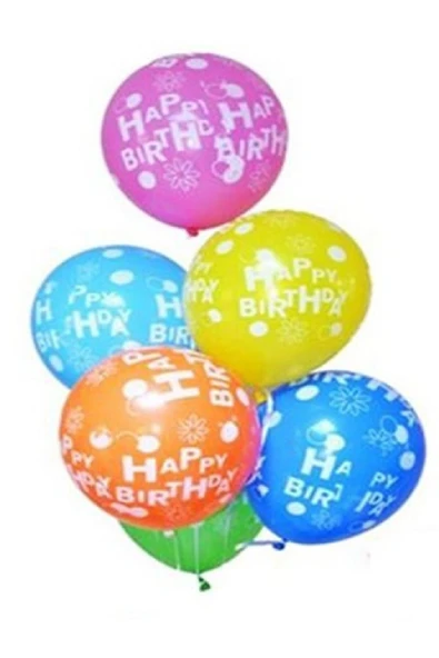 Bkmc 10 ADET Happy Birthday Karışık Renkli Balon