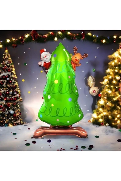 Laviyosa Ayaklı Küçük Çam Ağacı Folyo Balon Yılbaşı Folyo Balonu Süsü - Resim 3