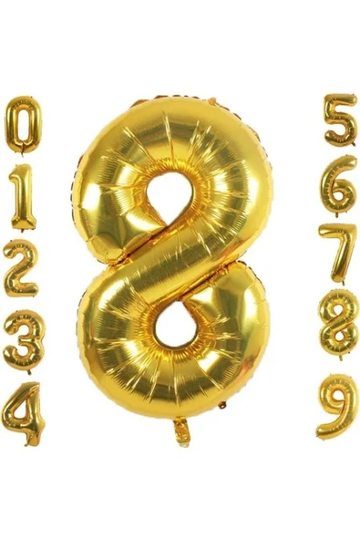 Bkmc 8 Yaş Rakam Folyo Balon Altın Renk 76 Cm 16 Inç -dogum Günü -parti-kutlama