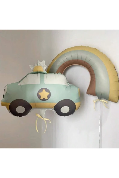 Laviyosa Mat  arabası balonu Polis Doğum Günü Partisi Süslemeleri Şişme Polis arabası Folyo Balonları - 3