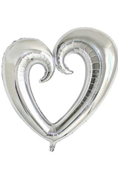dorashopping Star Gümüş Kalp Folyo Balon Ortası Boş 40 inç 100 cm