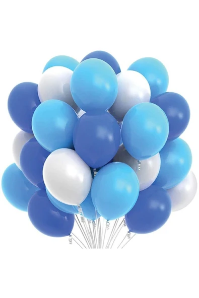 Bkmc Mavi Beyaz Lacivert Renkli Pastel Balon 30 adet