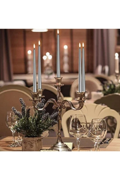 NEW COLORS CANDEL Şamdan Mum Metalik Gümüş 25 cm 2 Adet - 2