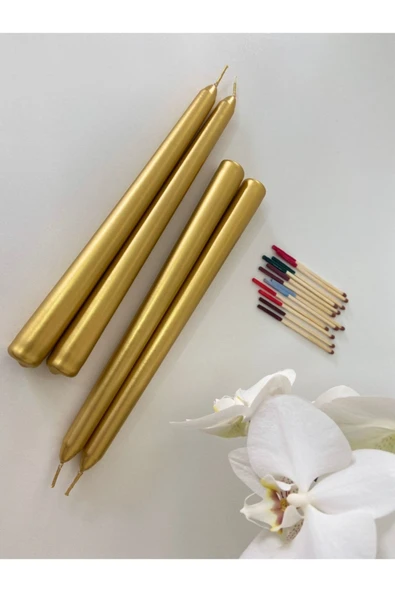 GİTA SHOPPİNG 2’li Metalik Parlak Uzun Altın Renk Şamdan Mum - 2