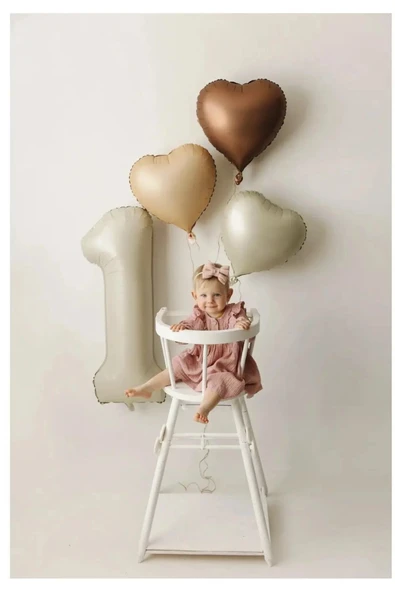 Bkmc Retro Pastel Kahve Tonlar  Yaş Folyolu 4 Parça Balon Seti