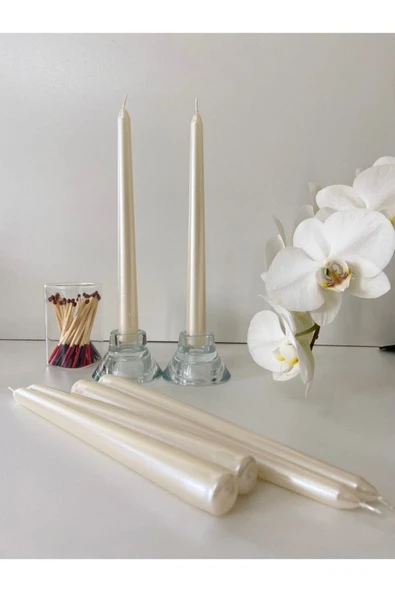 GİTA SHOPPİNG 2’li Metalik Parlak Uzun Inci Renk Şamdan Mum