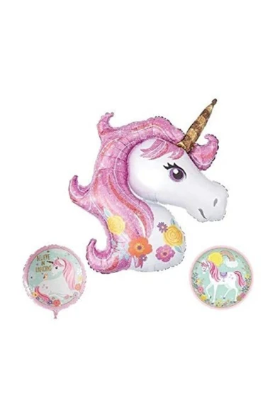 Bkmc Unicorn Folyo Balon Seti Pembe 3 Lü Set ürün görseli