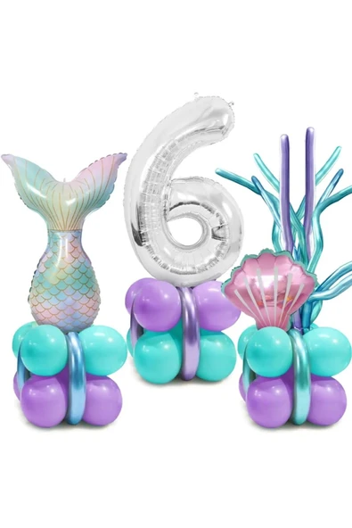 Bkmc Deniz Kızı Kuyruğu Deniz Kabuğu Gümüş Rakam Balon Doğum Günü Parti Seti Süsü
