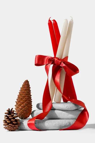 Bkmc Yılbaşı Özel Kırmızı-sedef Inci Şamdan Mumu