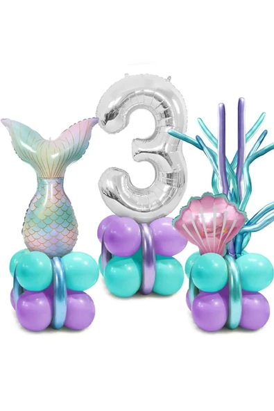 Bkmc Deniz Kızı Kuyruğu Deniz Kabuğu Gümüş Rakam Balon Doğum Günü Parti Seti Süsü