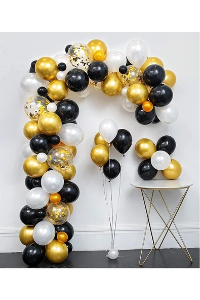 Laviyosa 50 Adet Gold Siyah Beyaz Balon Zinciri Seti - Resim 3