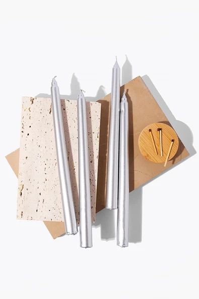 Bkmc 4 Lü Gümüş Yaldız Şamdan Mumu