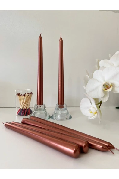 GİTA SHOPPİNG 2’li Metalik Parlak Uzun Bakır Renk Şamdan Mum