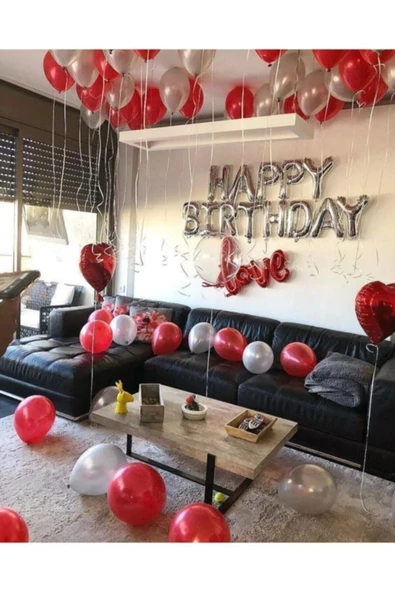 Bkmc thestorex Kırmızı Gümüş Happy Bırthday Balon Seti (sevgililer Seti ) gextr 657515